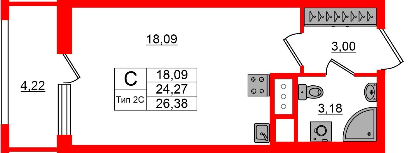 Студия 24 м2 в ЖК Сэтл Ривьера корпус null этаж 3