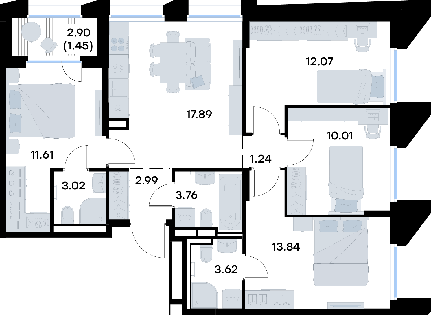 4-комнатная 81 м2 в ЖК  GloraX Урицкого корпус null этаж 3