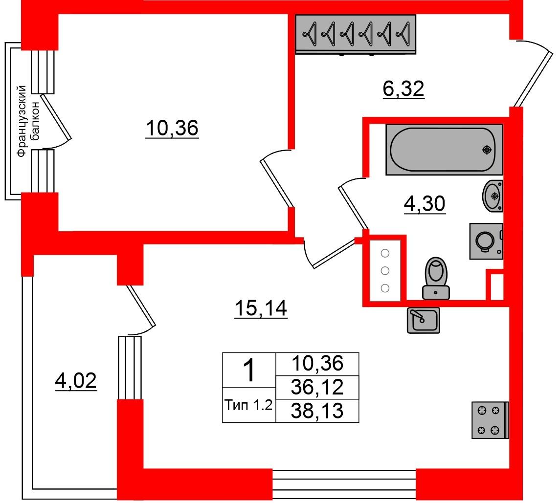 1-комнатная 36 м2 в ЖК Setl Ривьера корпус null этаж 4
