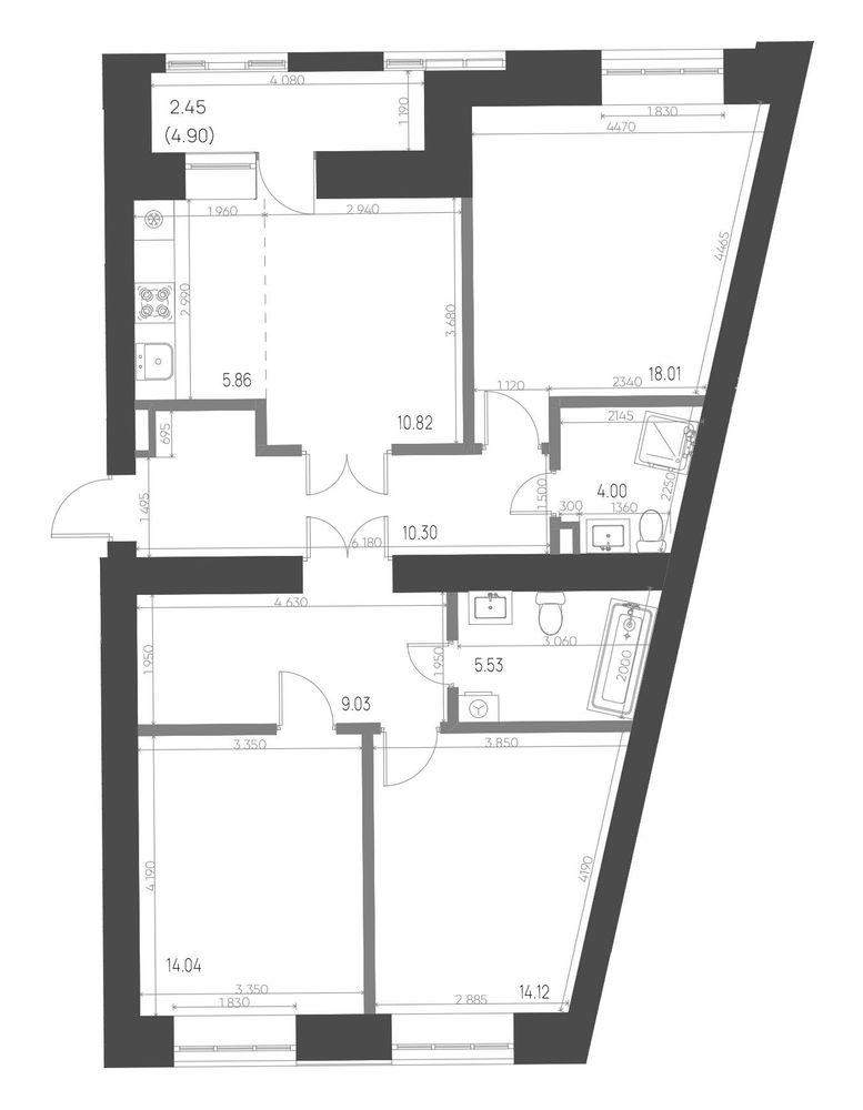 4-комнатная 94 м2 в ЖК Калина корпус null этаж 8