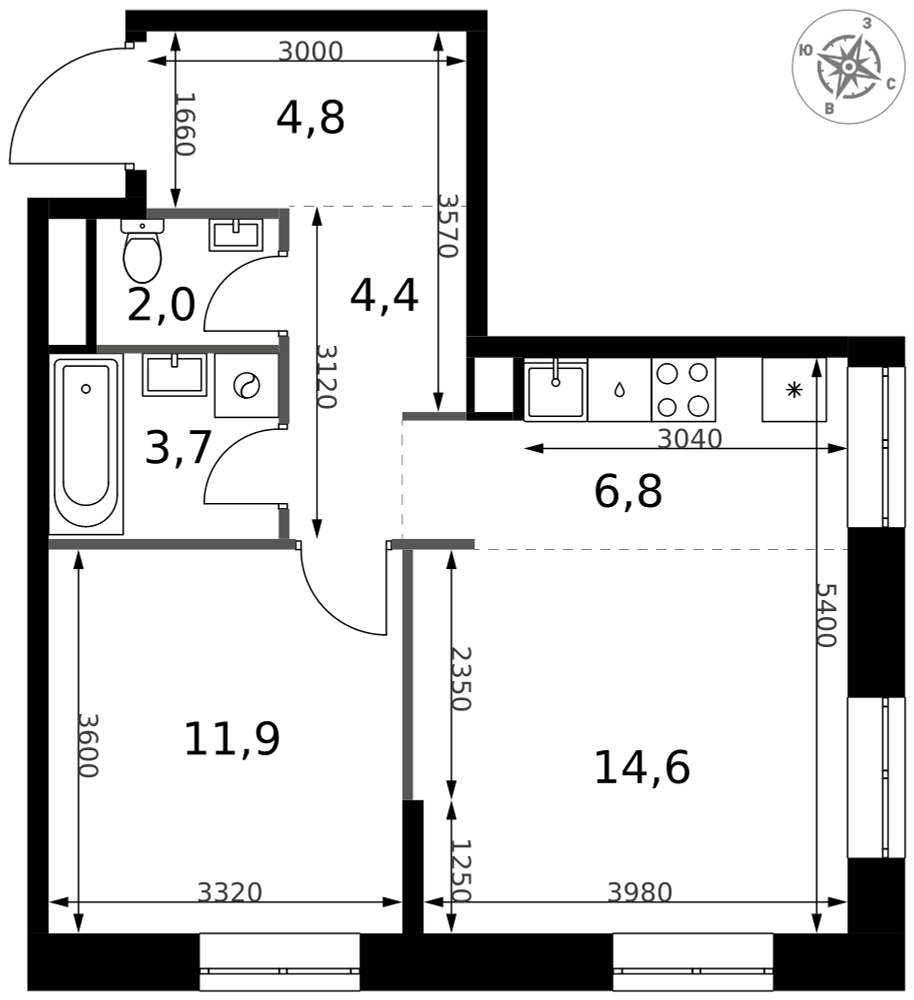 2-комнатная 48 м2 в ЖК 1-й Измайловский корпус null этаж 29