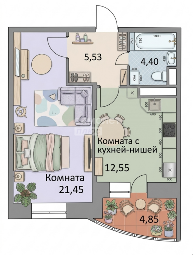 1-комнатная 43.7 м2 в ЖК undefined корпус null этаж 16
