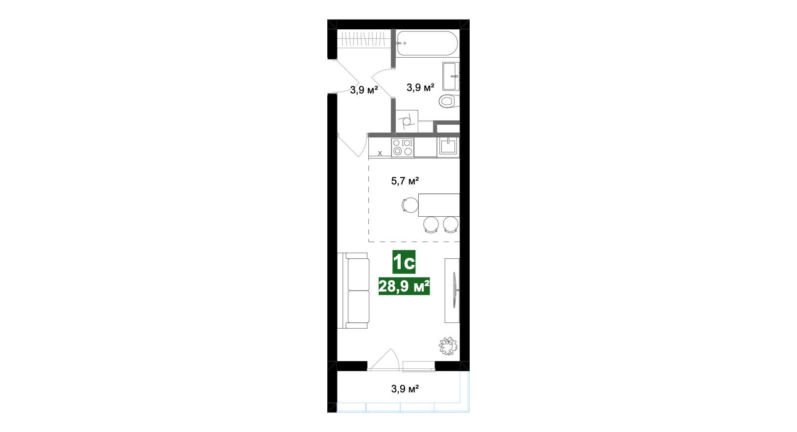 1-комнатная 28.5 м2 в ЖК undefined корпус null этаж 2