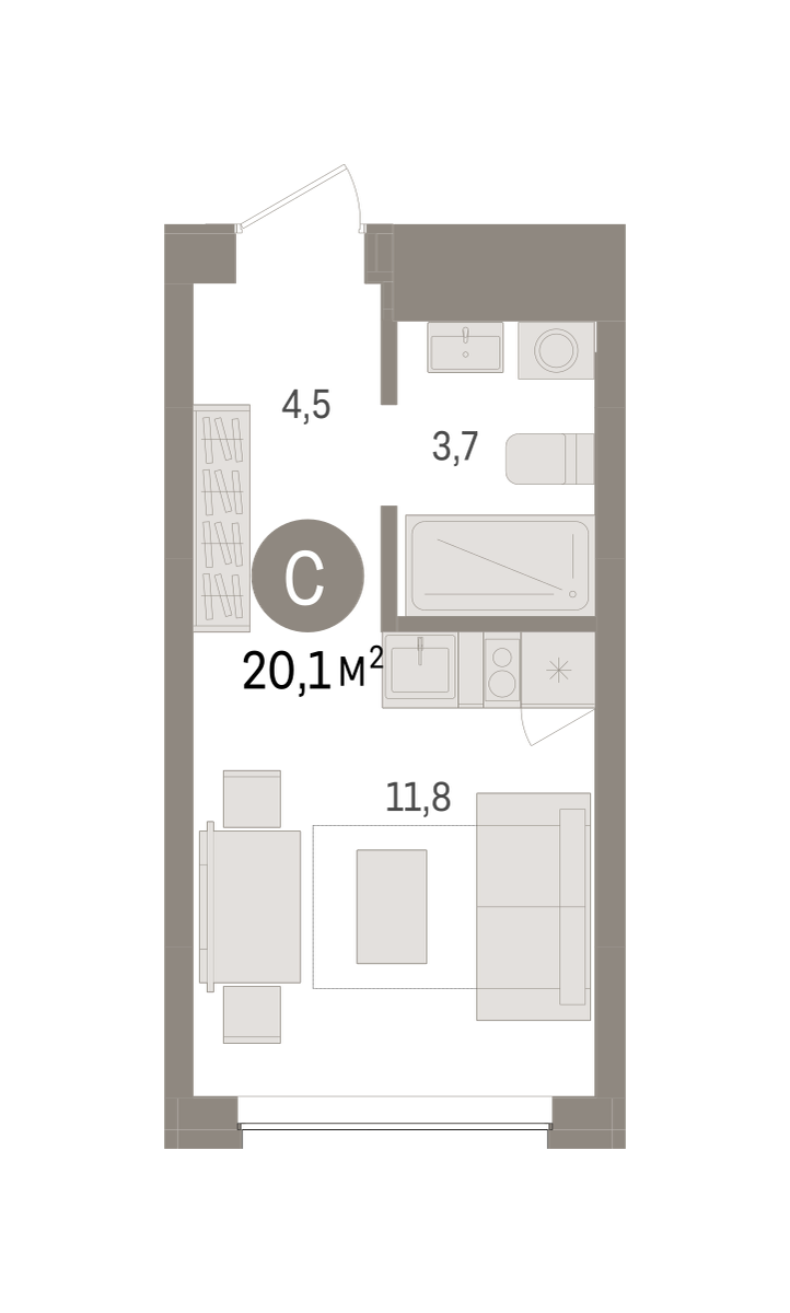 Студия 20 м2 в ЖК Европейский квартал корпус null этаж 5