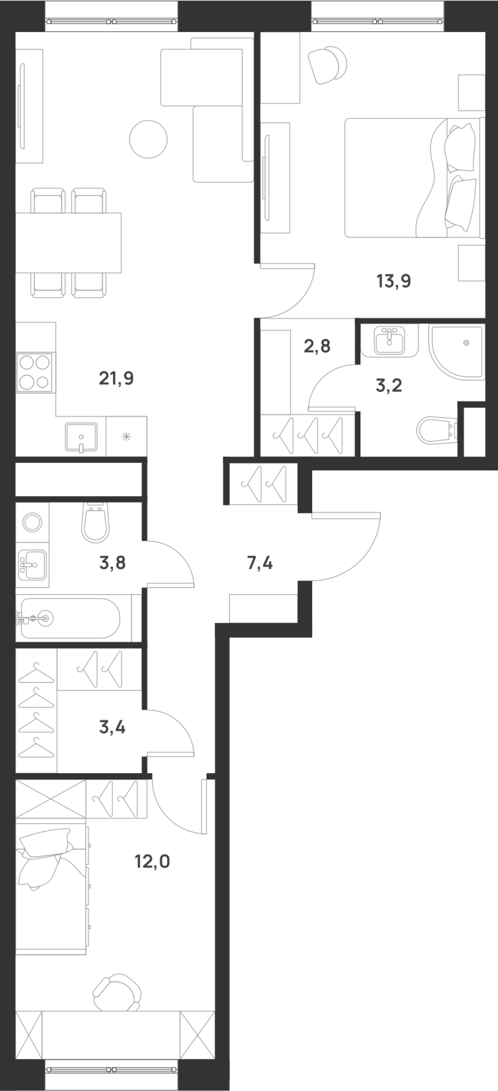 2-комнатная 68 м2 в ЖК Форевиль корпус null этаж 5