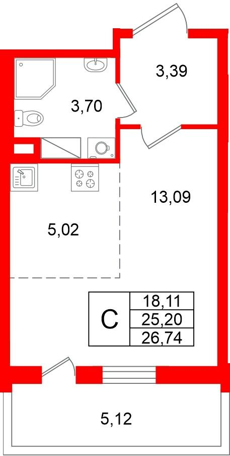 Студия 25 м2 в ЖК Титул в Московском корпус null этаж 3
