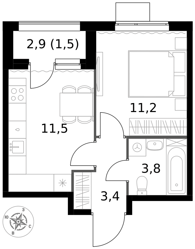 1-комнатная 31 м2 в ЖК 1-й Измайловский корпус null этаж 9