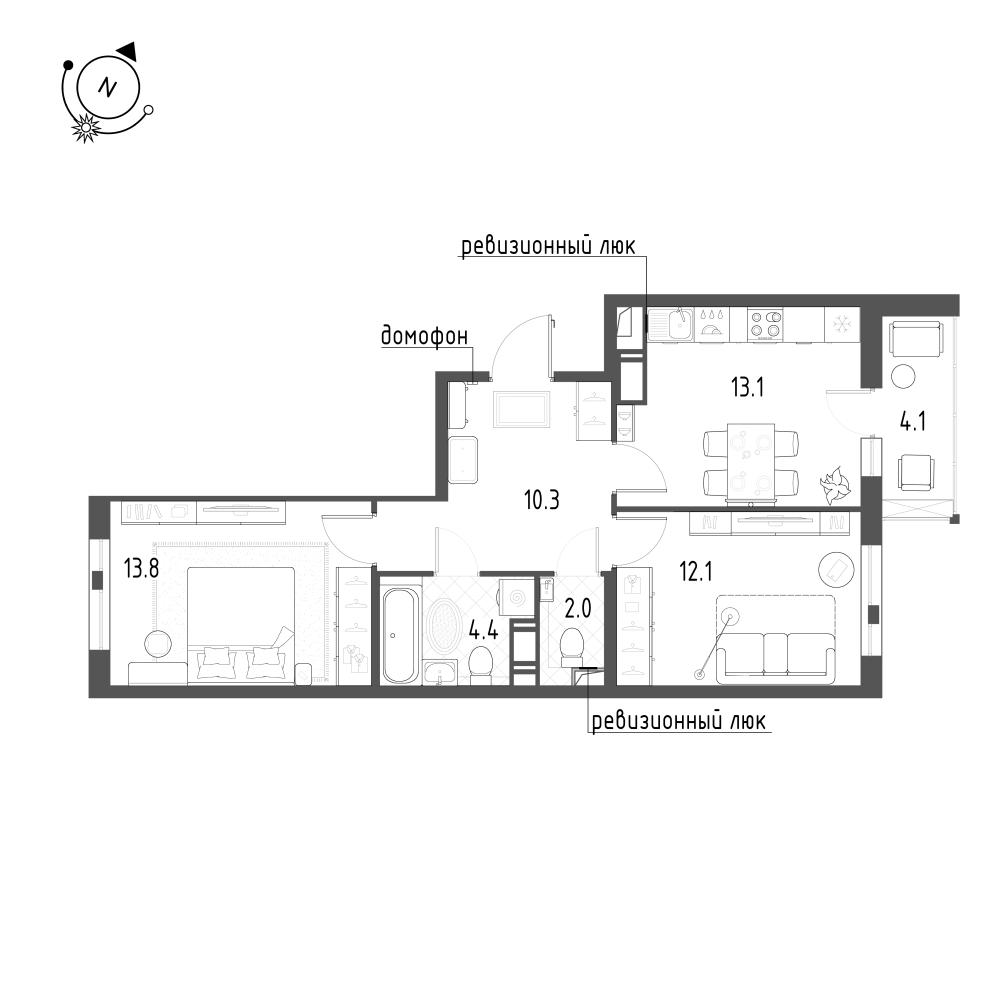 2-комнатная 58 м2 в ЖК Монография корпус null этаж 8
