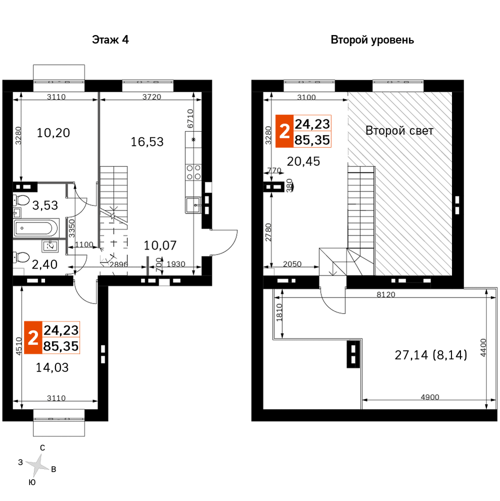 3-комнатная 85 м2 в ЖК Жаворонки Клаб корпус null этаж 4