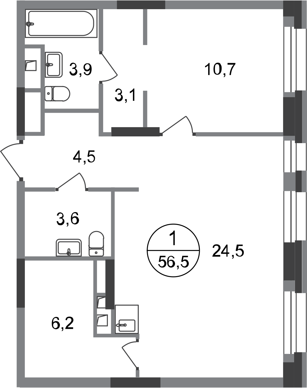 1-комнатная 56 м2 в ЖК Первый Московский корпус null этаж 2