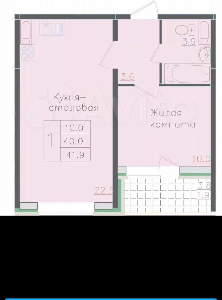 2-комнатная 41.9 м2 в ЖК undefined корпус null этаж 16