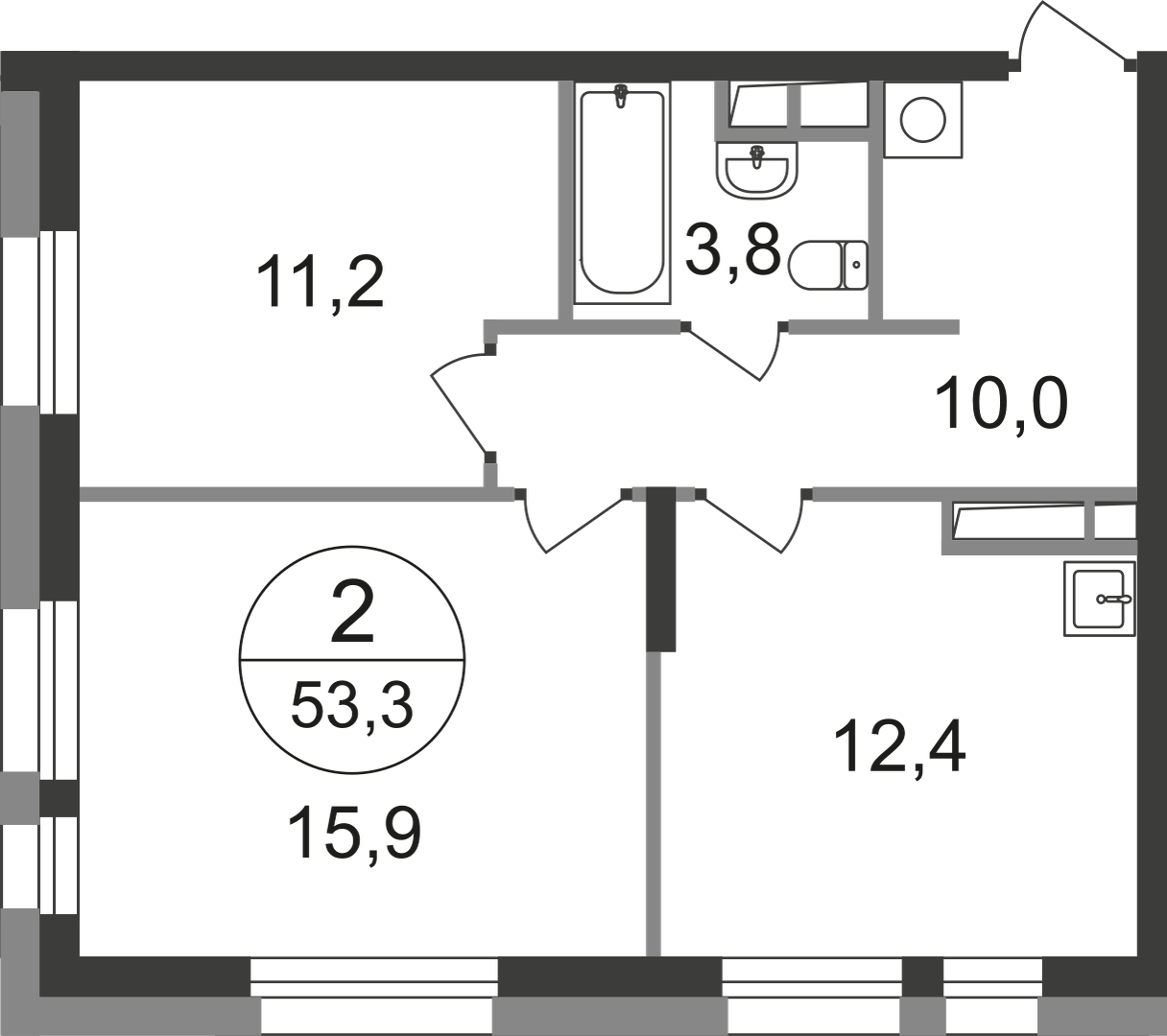2-комнатная 53 м2 в ЖК Первый Московский корпус null этаж 20