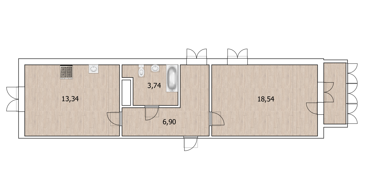 1-комнатная 43.2 м2 в ЖК undefined корпус null этаж 3