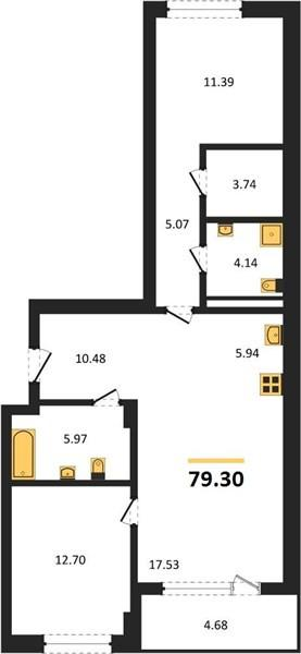 2-комнатная 79.3 м2 в ЖК undefined корпус null этаж 2