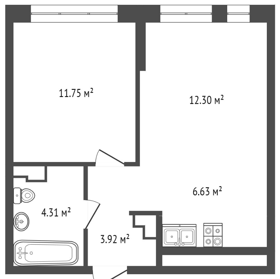 1-комнатная 38.9 м2 в ЖК undefined корпус null этаж 11