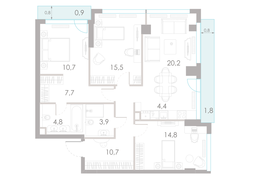 4-комнатная 95 м2 в ЖК River Park Towers Кутузовский корпус null этаж 23