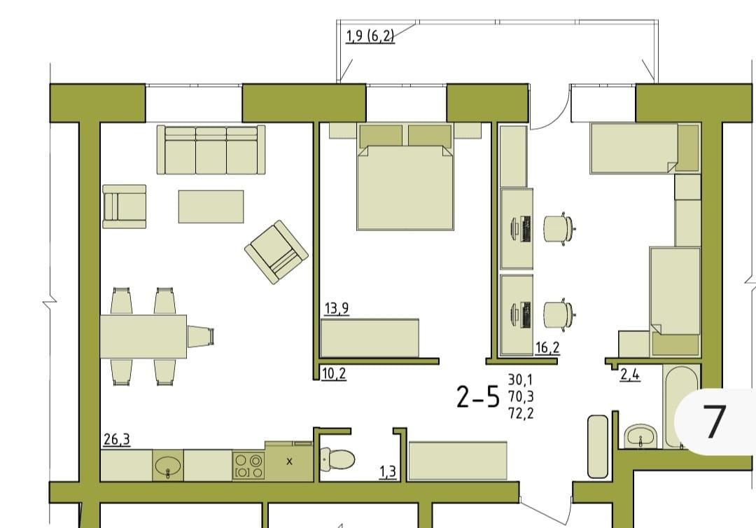 3-комнатная 72.2 м2 в ЖК undefined корпус null этаж 8