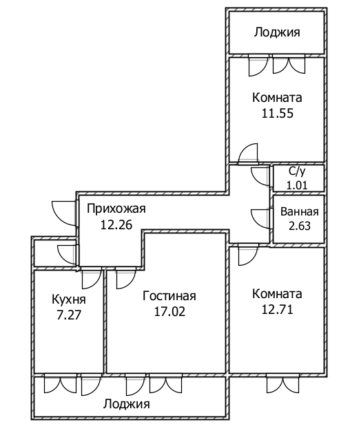 3-комнатная 70.9 м2 в ЖК undefined корпус null этаж 6