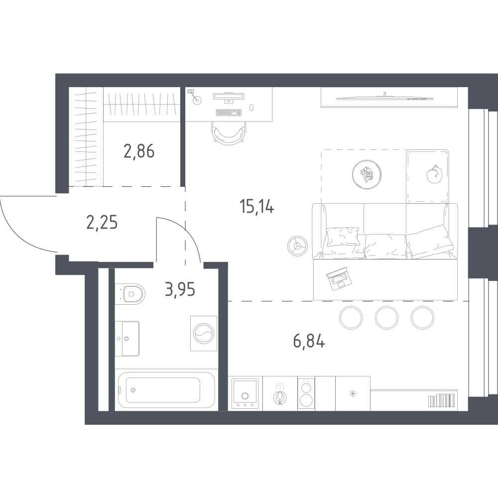 1-комнатная 31 м2 в ЖК Литературный Квартал корпус null этаж 2