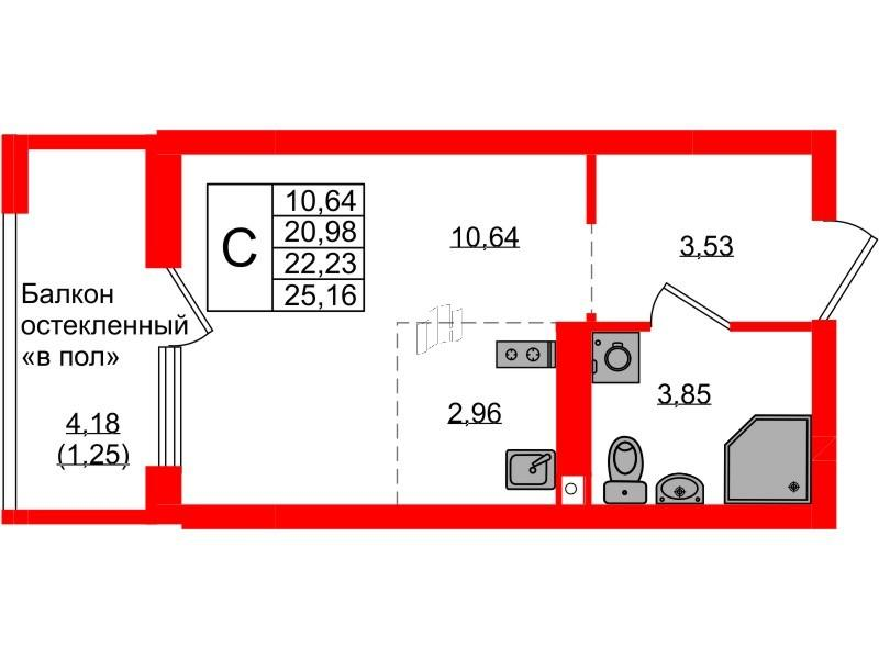 Студия 22 м2 в ЖК Консул корпус null этаж 9