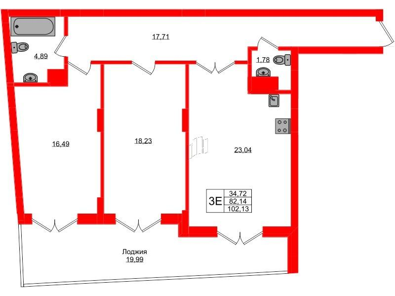 2-комнатная 100 м2 в ЖК Русь корпус null этаж 1