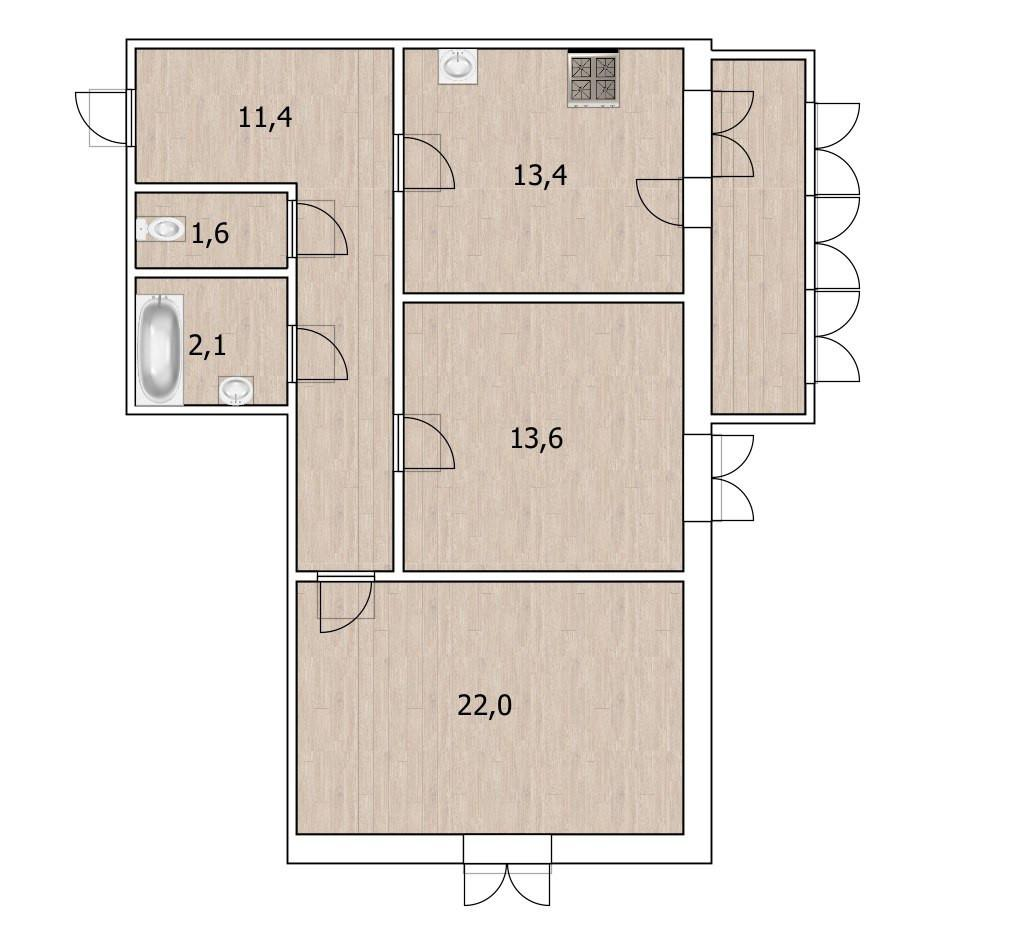 2-комнатная 62.1 м2 в ЖК undefined корпус null этаж 5
