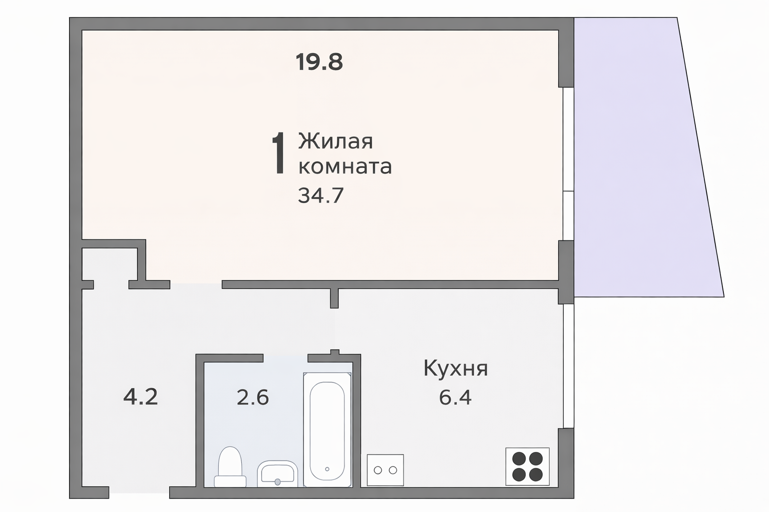 1-комнатная 34.7 м2 в ЖК undefined корпус null этаж 9