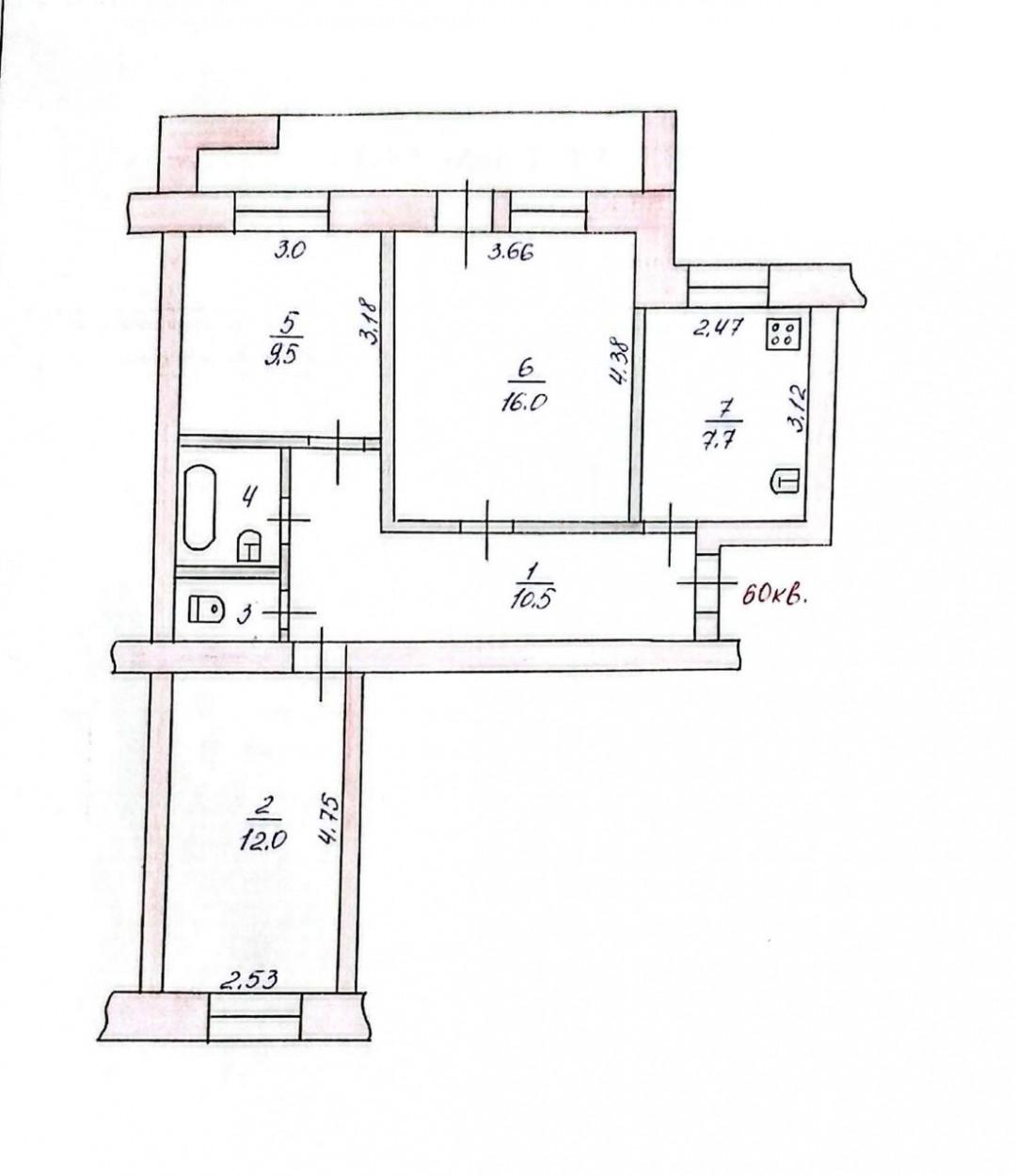 3-комнатная 59.5 м2 в ЖК undefined корпус null этаж 6