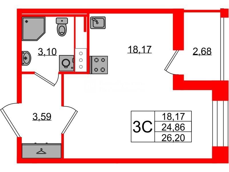 Студия 24 м2 в ЖК Астра Континенталь корпус null этаж 7