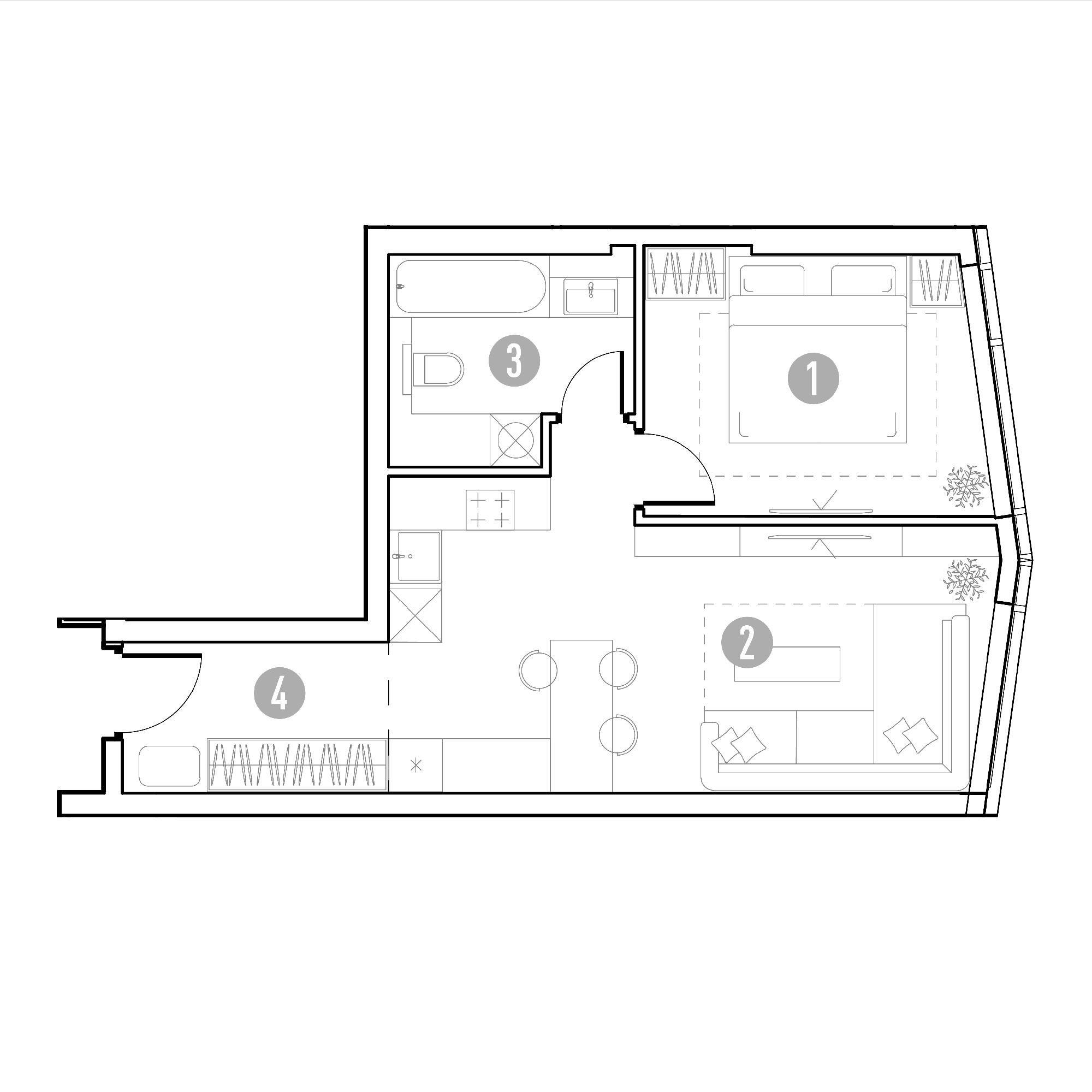 1-комнатная 44 м2 в ЖК UNO.Горбунова корпус null этаж 2