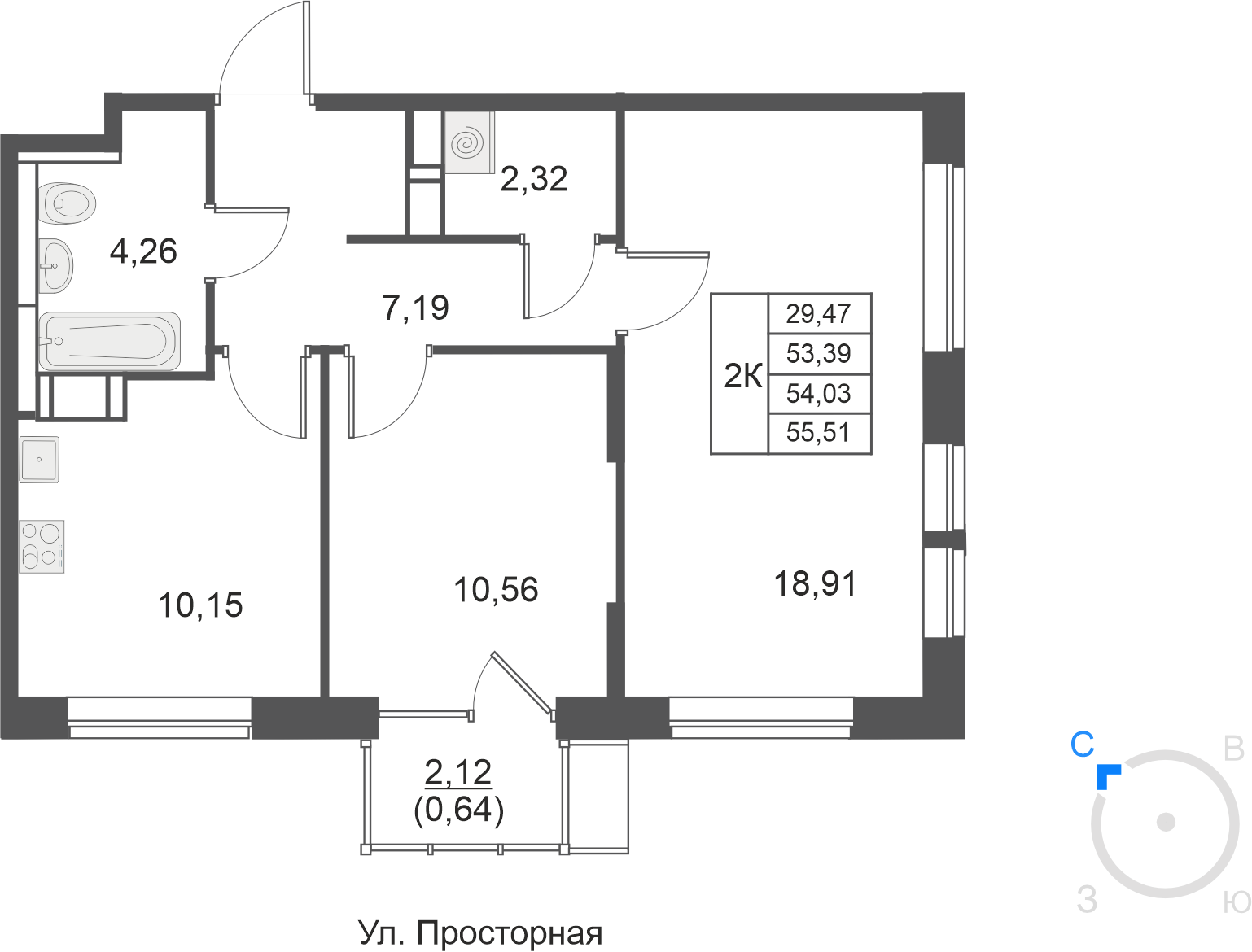 2-комнатная 54 м2 в ЖК Большое Путилково (УРАЛСИБ) корпус null этаж 3