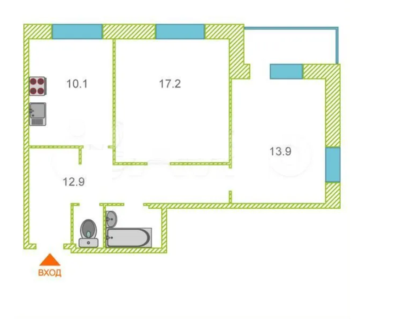 2-комнатная 60 м2 в ЖК undefined корпус null этаж 13