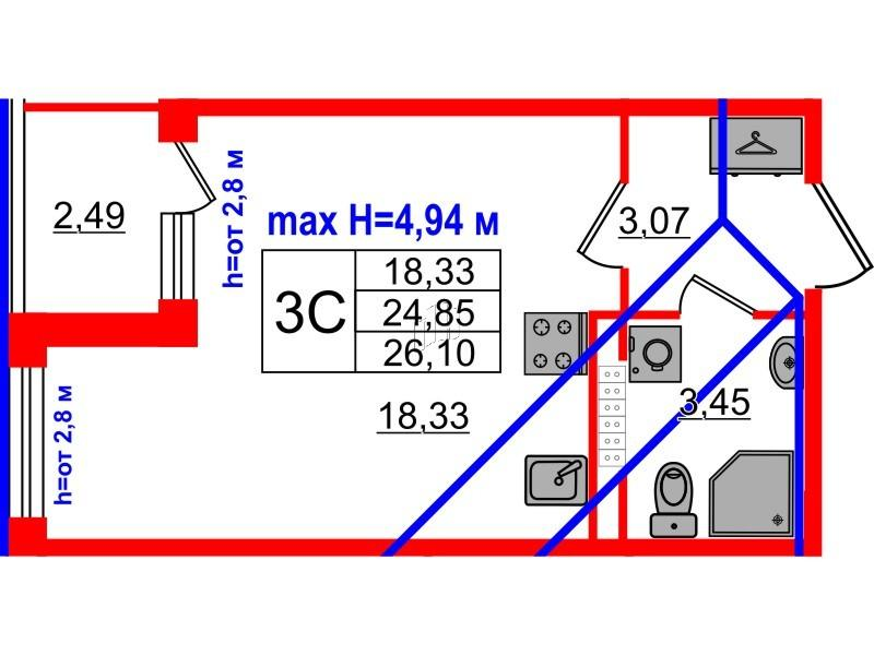 Студия 24 м2 в ЖК Дворцовый фасад корпус null этаж 4