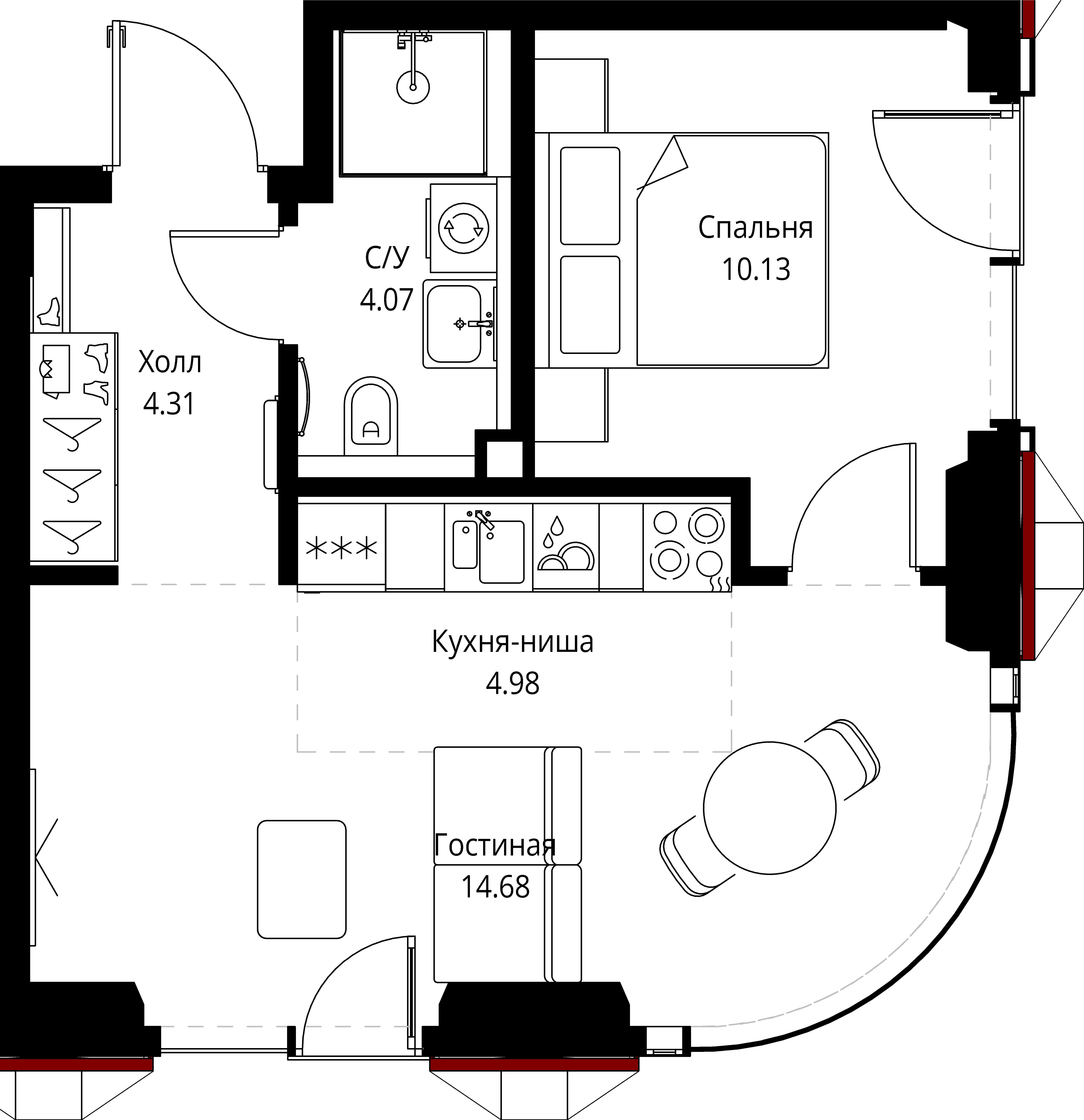 1-комнатная 38 м2 в ЖК SET корпус null этаж 8