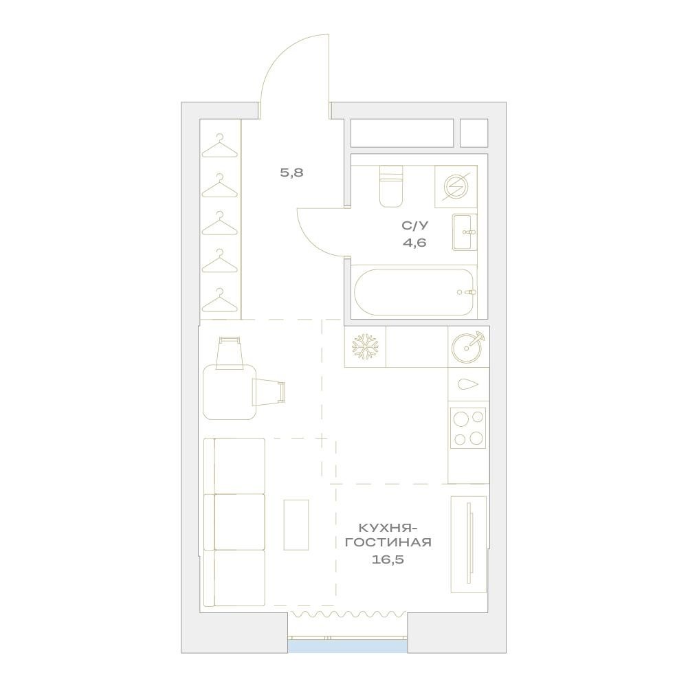 Студия 26 м2 в ЖК Детали корпус null этаж 13