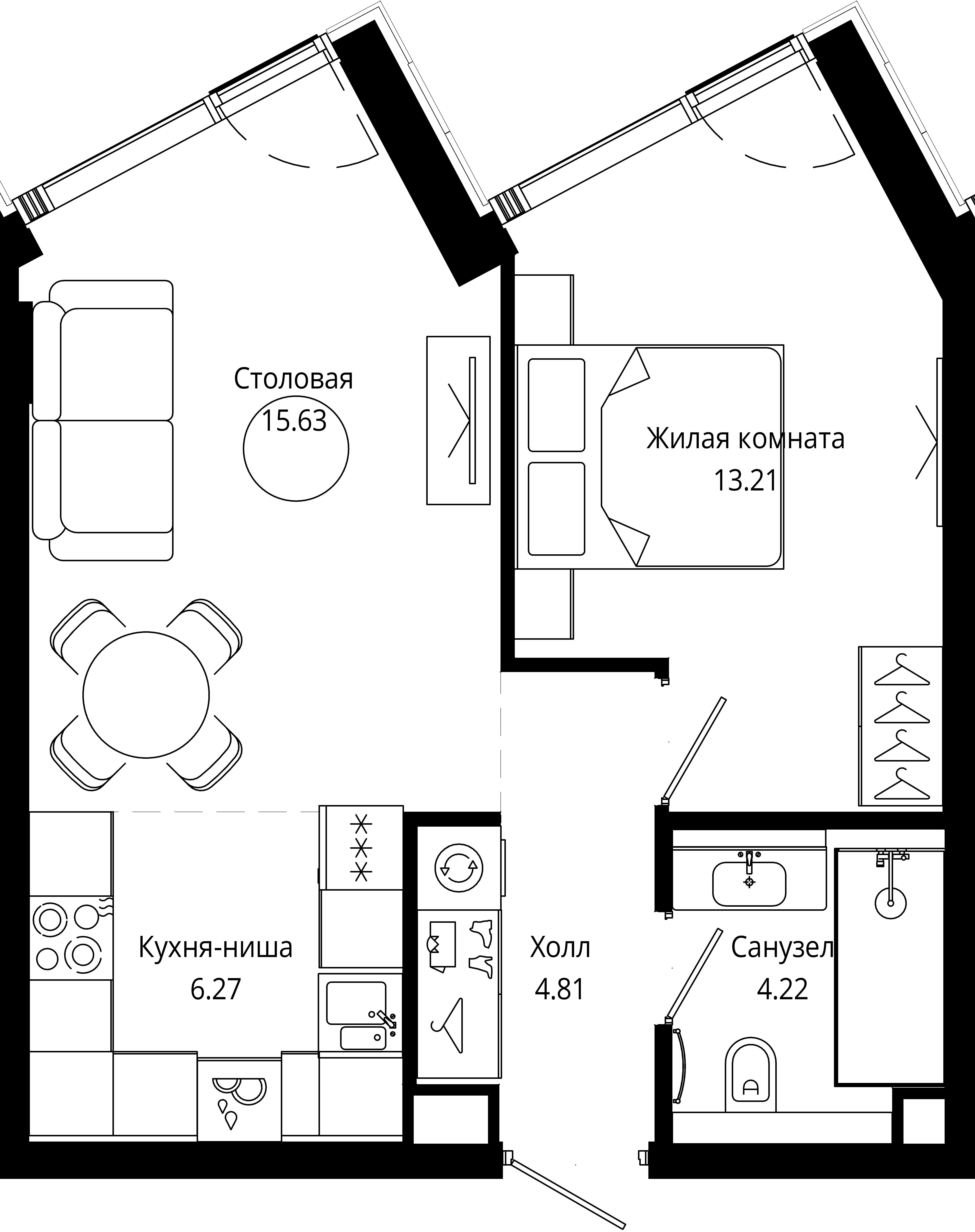 1-комнатная 44 м2 в ЖК MOD корпус null этаж 4