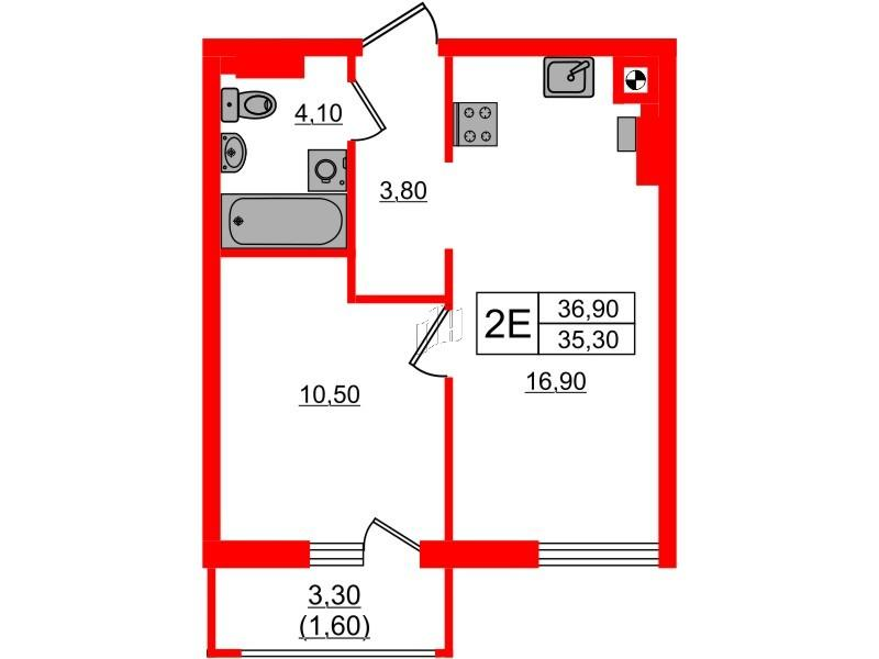 1-комнатная 36 м2 в ЖК River Park-2 корпус null этаж 2