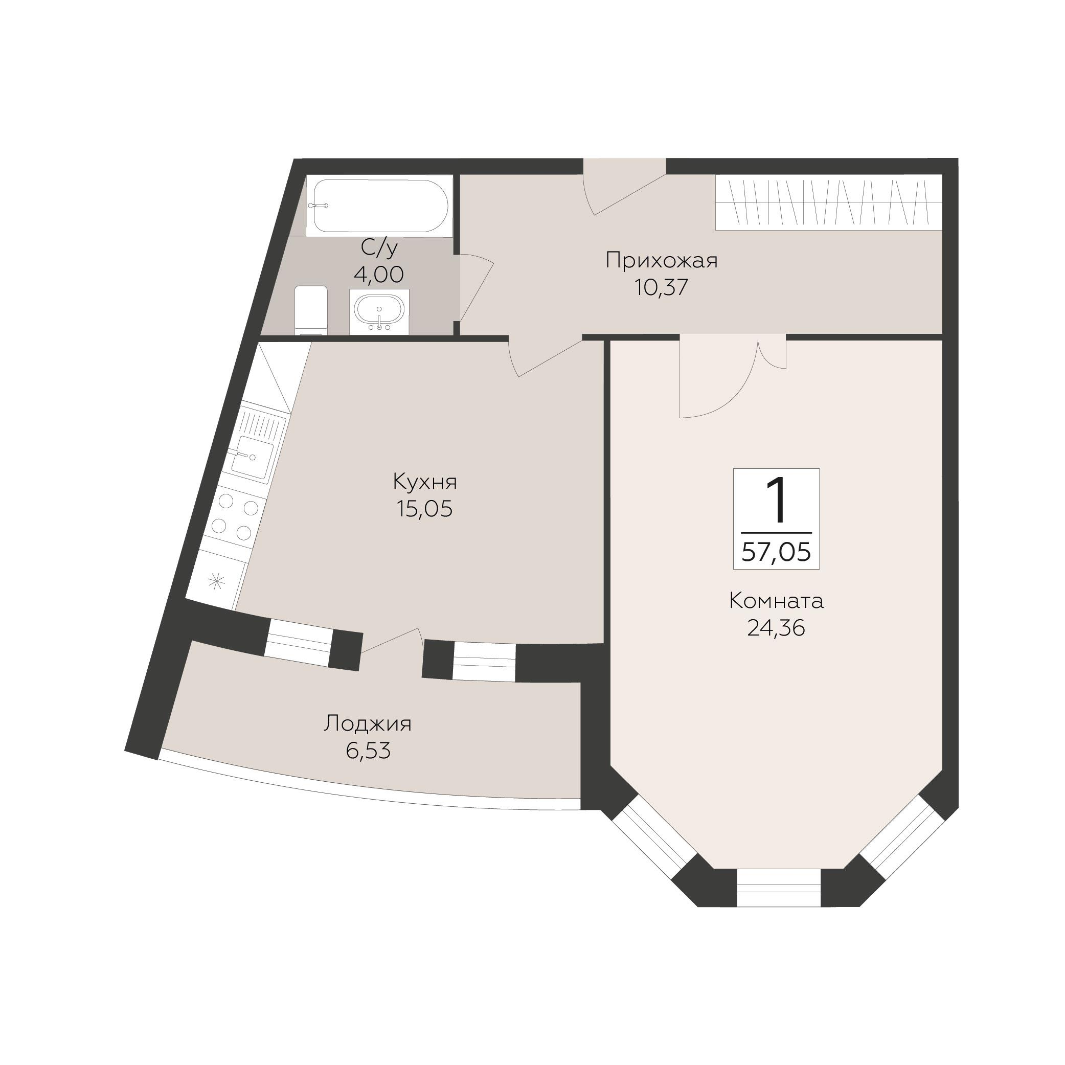 1-комнатная 57 м2 в ЖК Пахра Сити корпус null этаж 9