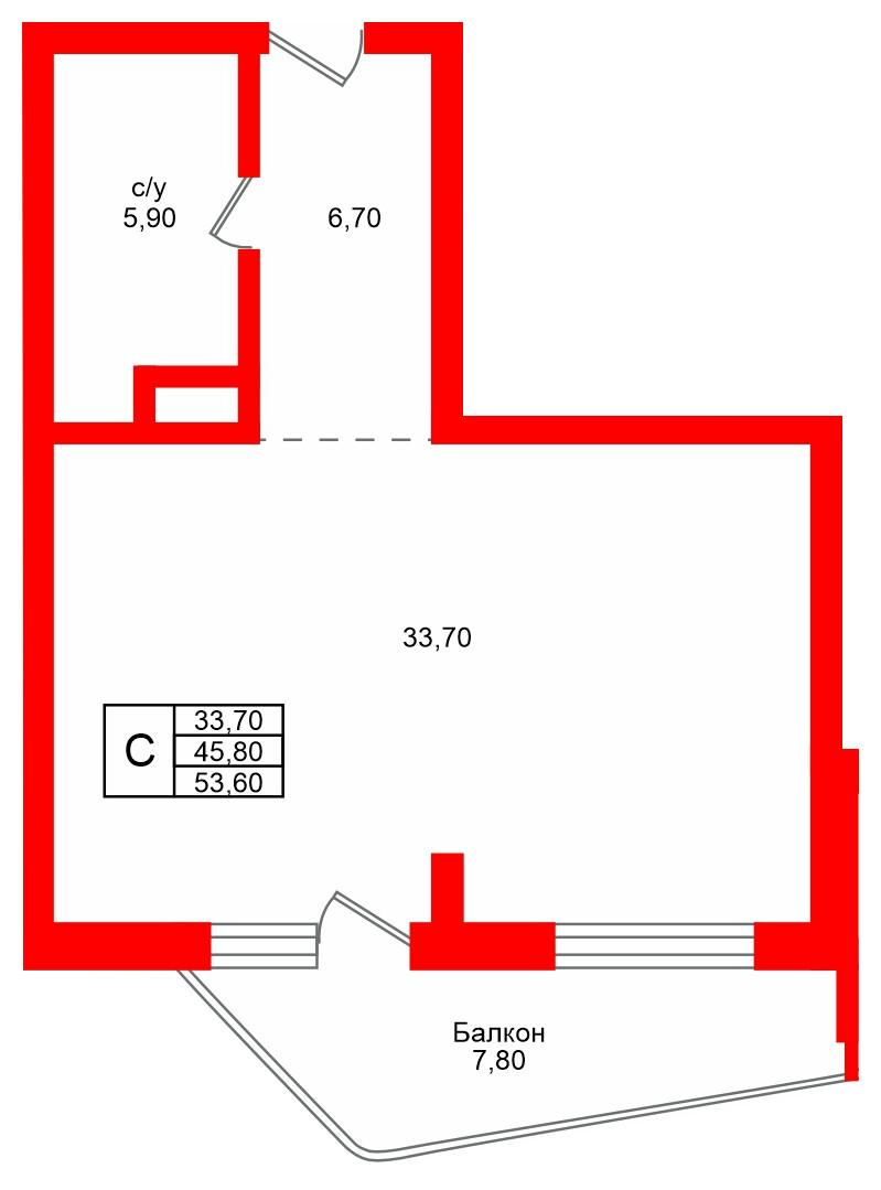 Студия 53 м2 в ЖК Русь-2 корпус null этаж 2