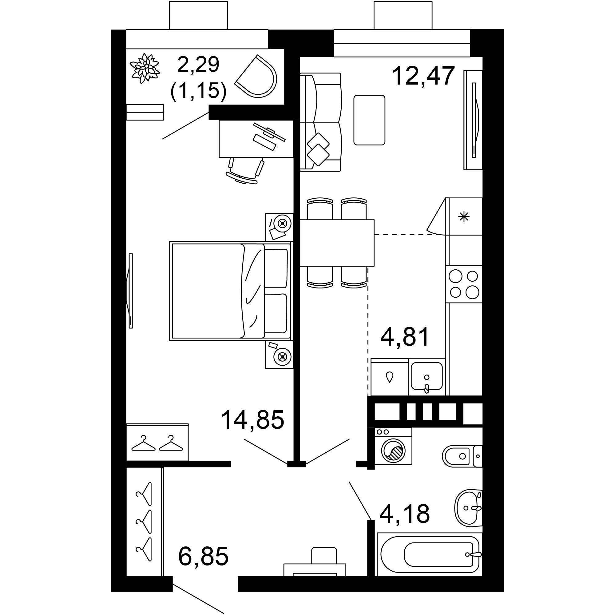 2-комнатная 44 м2 в ЖК 1799 корпус null этаж 9