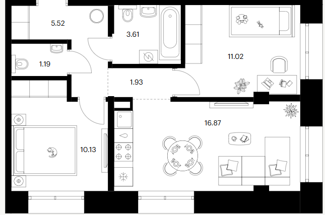 2-комнатная 50.2 м2 в ЖК undefined корпус null этаж 7