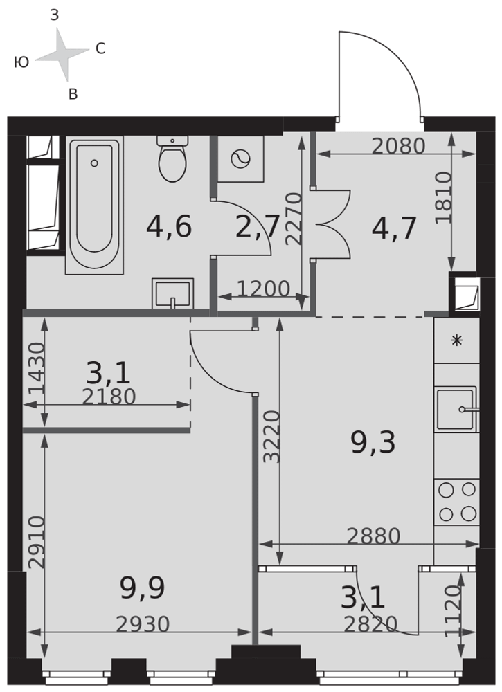 1-комнатная 37 м2 в ЖК Sydney City корпус null этаж 18