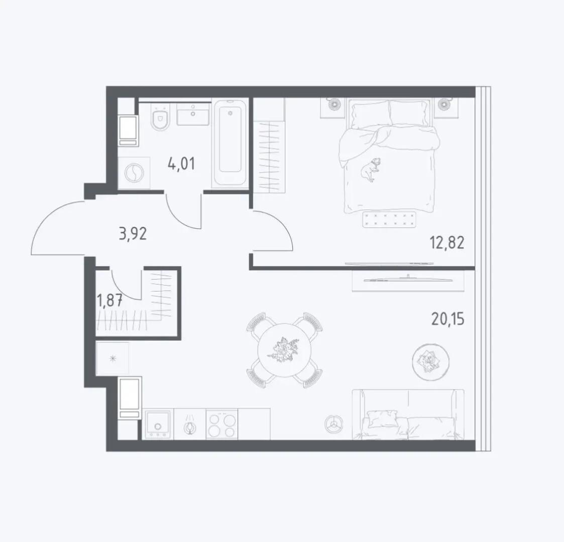 2-комнатная 43.1 м2 в ЖК undefined корпус null этаж 2