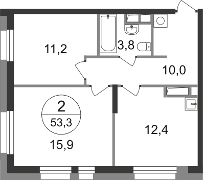 2-комнатная 53 м2 в ЖК Первый Московский корпус null этаж 7