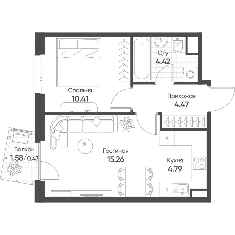 2-комнатная 39 м2 в ЖК Счастье в Казани корпус null этаж 9