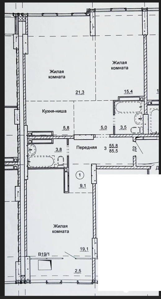 3-комнатная 83 м2 в ЖК undefined корпус null этаж 22