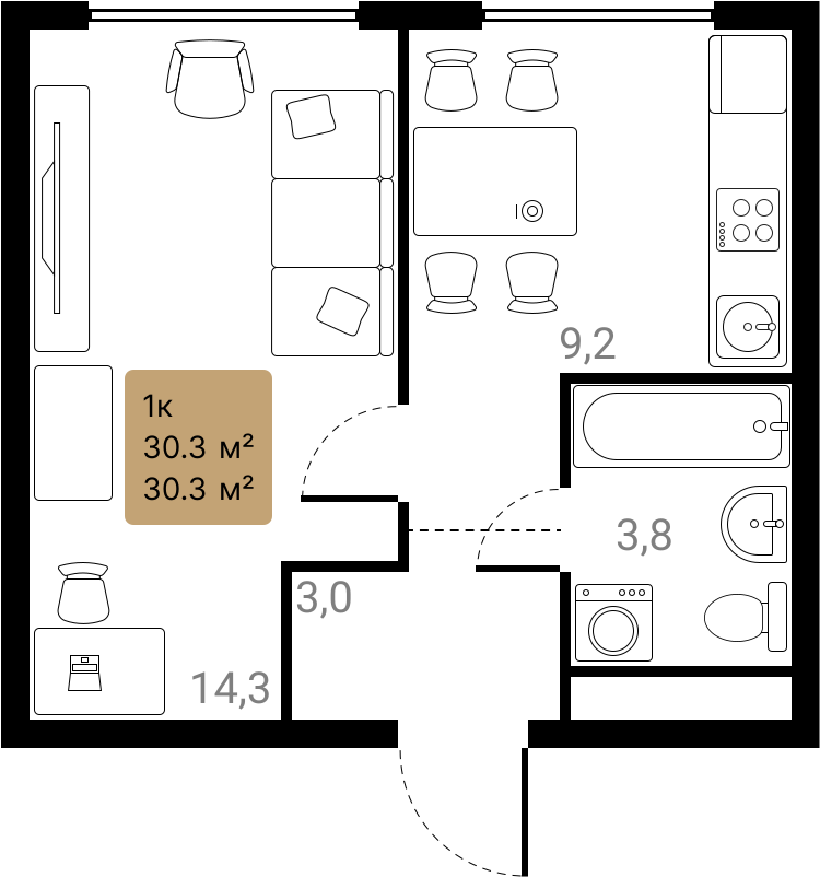 1-комнатная 30 м2 в ЖК Лесная коллекция корпус null этаж 4