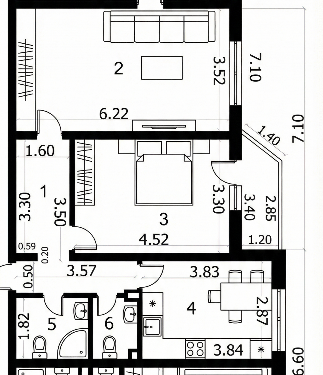 2-комнатная 62.3 м2 в ЖК undefined корпус null этаж 9