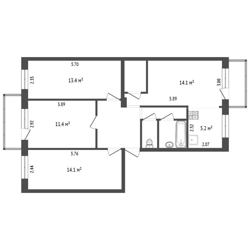 4-комнатная 76 м2 в ЖК undefined корпус null этаж 5