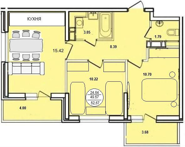 2-комнатная 55.5 м2 в ЖК undefined корпус null этаж 5
